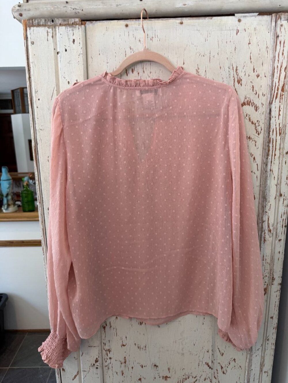 RACHEL ZOE SWISS DOT RUFFLE TRIM BOHO BLOUSE - Picture 4 of 6
